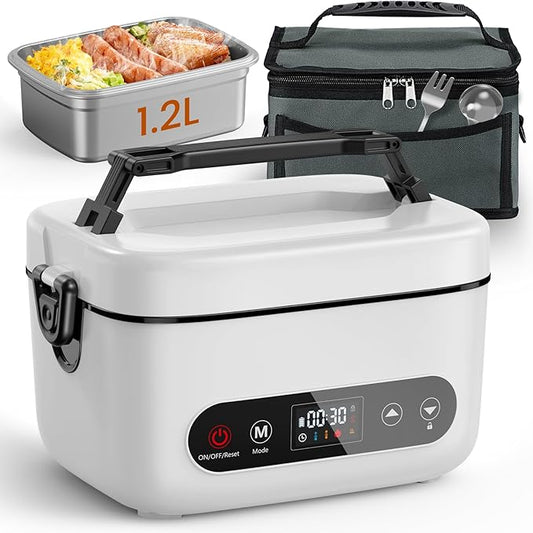 Cordless Electric Lunch Box, 1.2L Battery Powered Heated Lunch Box ??100W, 24000mAh Rechargeable Portable Self-Heating Food Warmer with 5-Sided Automatic Heating for Outdoors, Truck, Office, BPA-Free