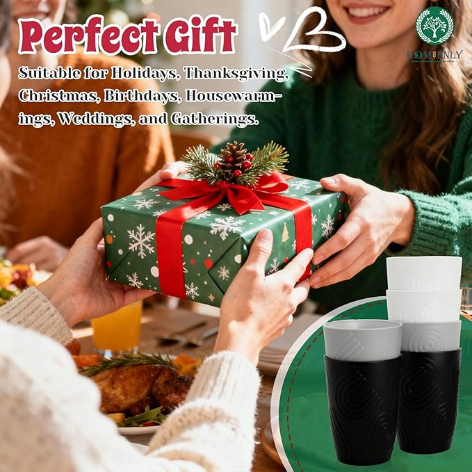 Homienly Drinking Glasses 16oz Wheat Straw Cups-Stackable and Reusable Cups, Alternative to Plastic Cups for Iced Coffee, Smoothies,Iced Tea-Black Grey