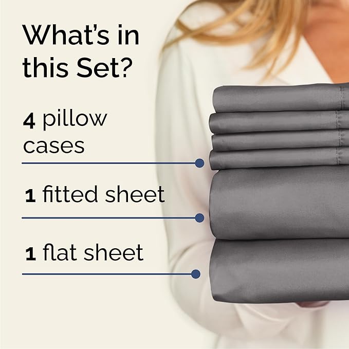 Queen 6 Piece Sheet Set - Cooling & Breathable Bed Sheets - Hotel Luxury Bed Sheets for Women, Men, Kids & Teens - Bedding with Deep Pockets & Easy Fit - Soft and Wrinkle Free - Queen Dark Grey Sheets