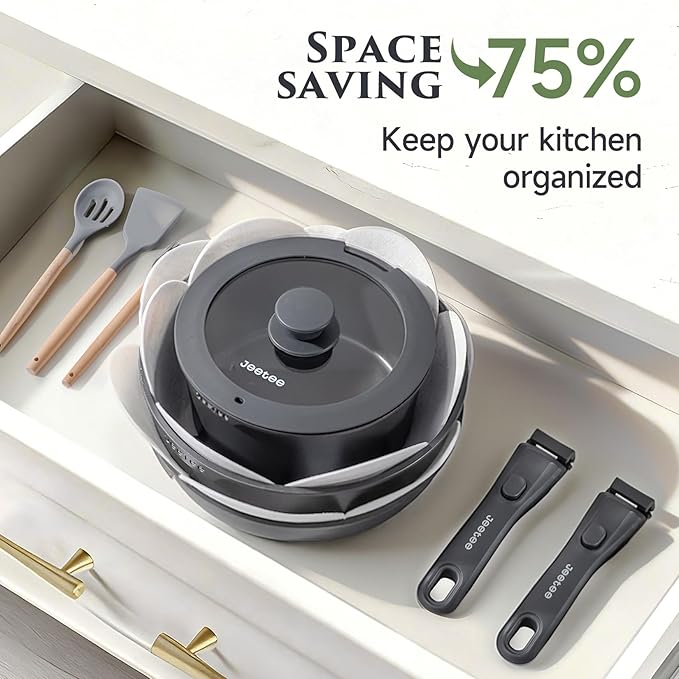 JEETEE 20pcs Titanium Reinforced Pots and Pans Set Non Stick, Nonstick Cookware Set with Detachable Handle, Induction Kitchen Cookware Sets Removable Handles, RV Cooking Set, Oven/Dishwasher Safe