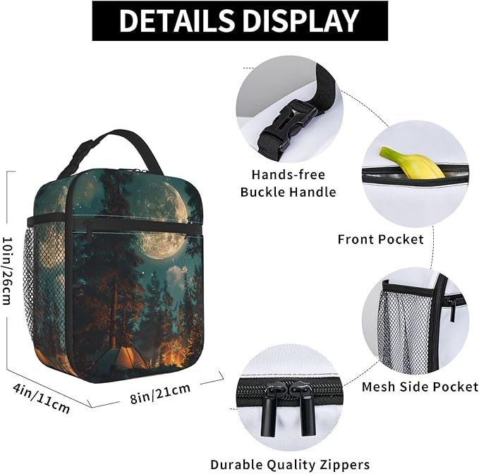 VANZEV Insulated Lunch Box for Women Men, Camp Theme Lunch Box Reusable Portable Lunch Bag Cooler Tote Waterproof Lunch Container for Office Picnic Work Travel