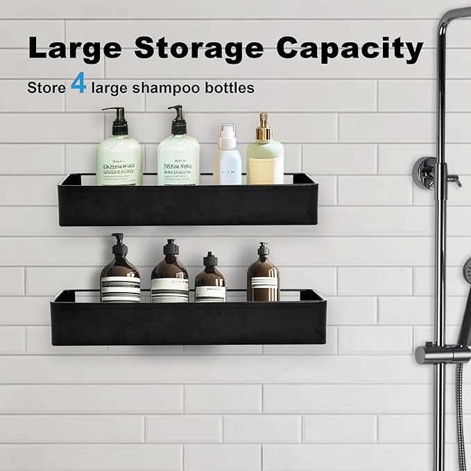 Premium Shower Caddy, 3 Pack Black, Rustproof Stainless Steel Shower Organizer and Storage, No Drill Shower Shelves with Quick Drainage and High Weight Capacity