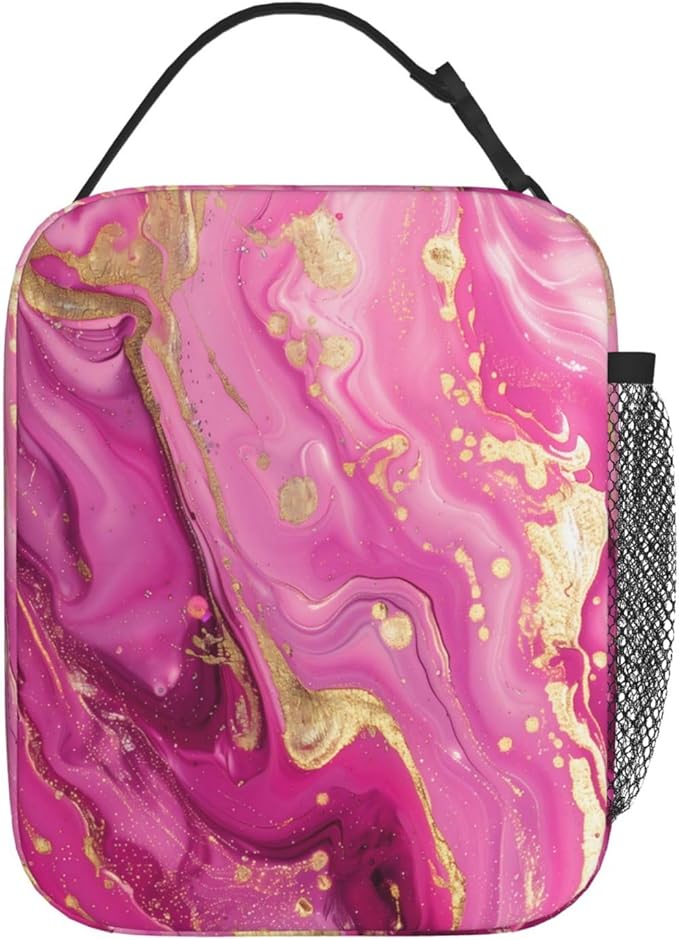 VANZEV Insulated Lunch Box for Women Men, Art Pink Marble Theme Lunch Box Reusable Portable Lunch Bag Cooler Tote Waterproof Lunch Container for Office Picnic Work Travel