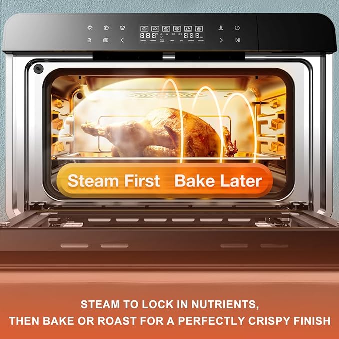 ROBAM Toaster Steam Combi Oven, Countertop Air Fryer 20-in-1 Oven with Convection & Grill, Stainless Steel Interior, 3-Layer Insulated Glass Door, 3 Steam Modes, 30 Built-In Recipes (Blue)