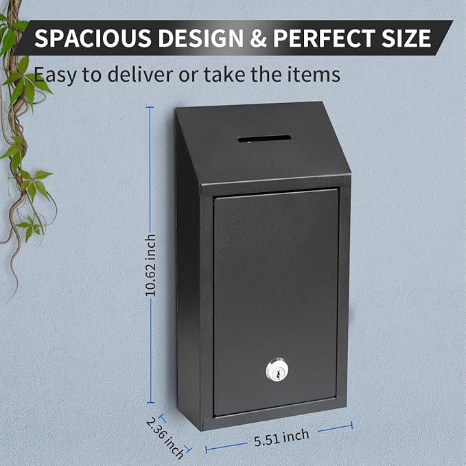 Metal Suggestion Box Cash Box Wall-Mounted & Tabletop With Lock slot for Fundraising Comment Voting Prayer Money Drop Donation for Home Office Outdoor 10.62횞5.51횞2.36"