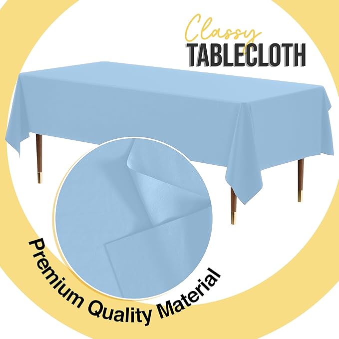 Exquisite 66% Thicker Premium Plastic Table Cloth Rectangle Table Cover 0.5 Mil 24 Pack Light Blue Table Cloth 54 Inch x 108 Inch Disposable Tablecloth Won't Tear Easily Like Cheap Thin Brands