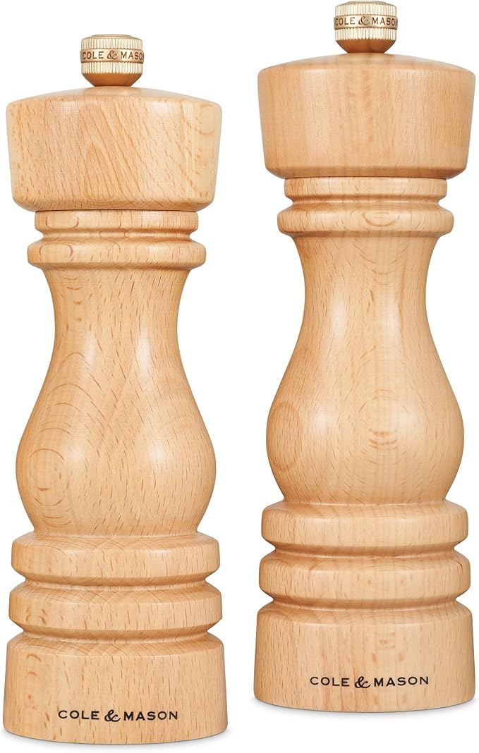 Cole & Mason London Refillable Spice Mill - Kitchen & Home Accessory - Salt and Pepper Grinder Set with Ceramic and Carbon Steel Mechanism - 7", Natural Beech