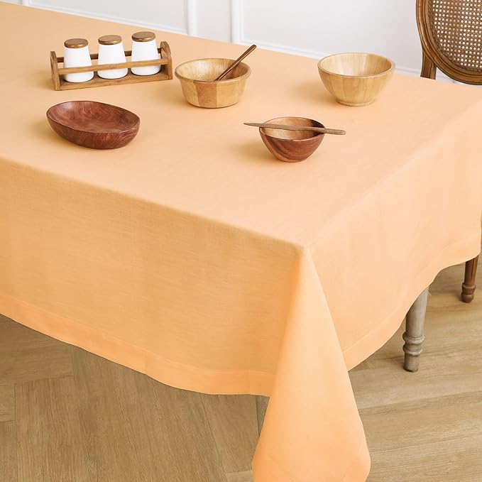 Solino Home Linen Tablecloth for Rectangle Tables 60 x 120 Inch - 100% Pure Linen Peach Table Cloth - Fete, Machine Washable Cloth Tablecloth for Valentines, Spring, Easter
