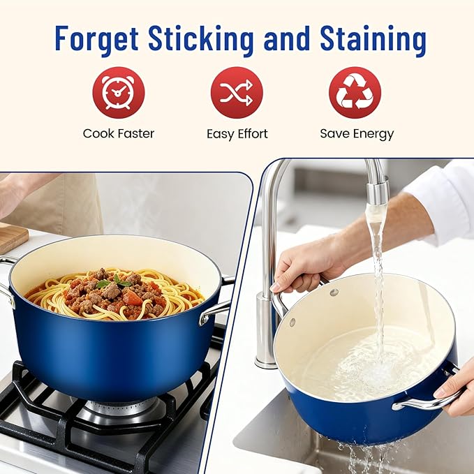 AOSION 6 Quart Steamer Pot With Lid, Nonstick Ceramic Steam Pot with Ladle, 2-Tier Multipurpose Steamer for Cooking with Vegetable,Soup, Stews,Dumplings,Oven & Dishwasher Safe