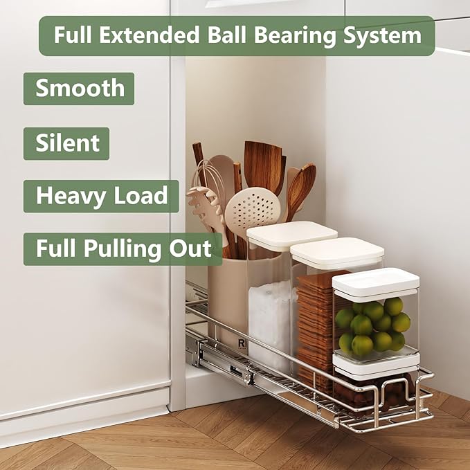 LOVMOR Pull Out Cabinet Organizer 5쩍" W x 21쩍" D, Kitchen Cabinet Pull Out Shelves Slide Out Storage