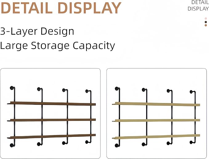 79 Inch Large Wall Mounted Wine Rack, 3 Tier Industrial Pipe Shelf Rustic Wood Floating Shelves, Wall Bar Shelves for Liquor Bottles Display Storage Organizer for Dining Room(Walnut, No Lights)