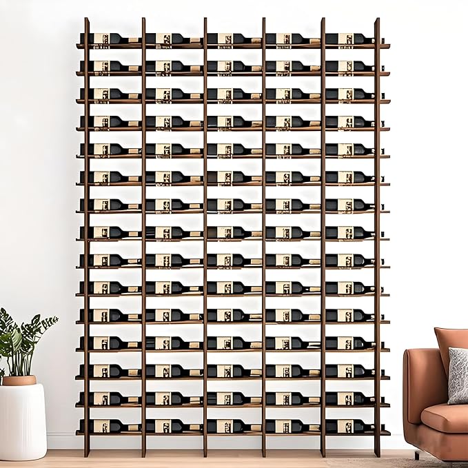 Wall Mounted Wine Rack, H 94.49inch, 16 Rows, Brown 80 Bottle Wine Cellar Racks, Metal Wine Bottle Holder for Home Bar, Wine Kitchen Storage (Brown, 5 Columns竊?0 Bottles竊?