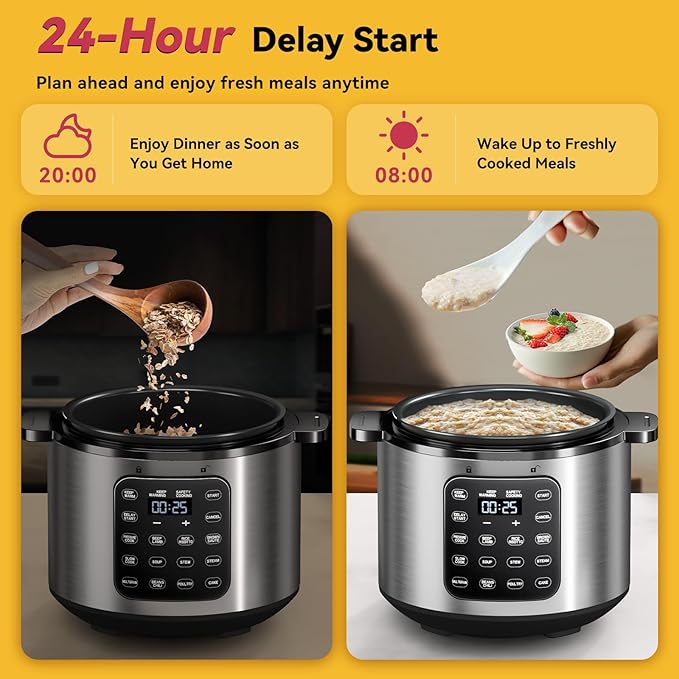 Electric Pressure Cooker 6 Quart Silver, Non-stick Pot, 9-in-1 Instant Pot, 12 Preset Functions with Touchscreen, Safe Steam Release, Stew, Slow Cook, Rice, Saut챕, Warmer