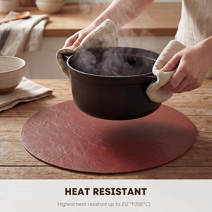 Artoid Mode Red Faux Leather Placemats Set of 4, 15 Inch Waterproof Wipeable Heat Resistant Place Mats, Reversible Table Mats for Christmas Kitchen Dining Decor