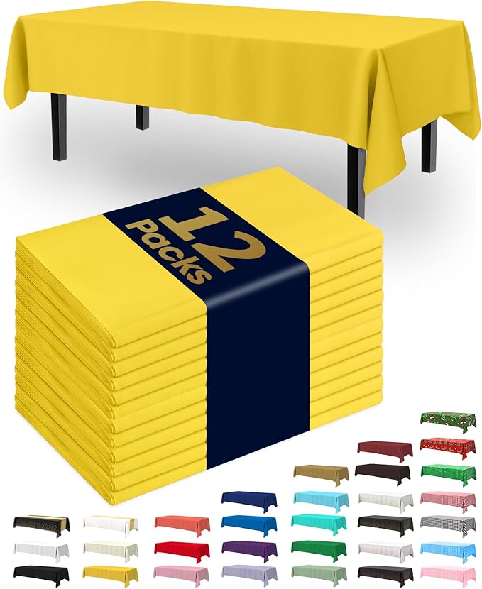 Pureegg Plastic Table Cloth Disposable 12 Pack, 54 x 108 Inch Table Cloths, Easter Party, Decorative Tablecloths, Rectangle, Lemon, Pastel Plastic Cover, Leakproof & Sturdy, Yellow