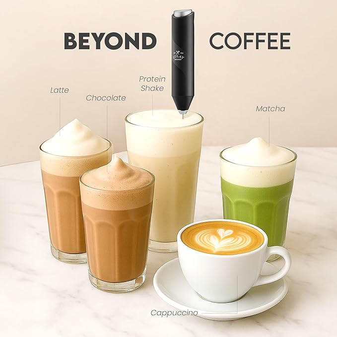 Zulay Kitchen Powerful Milk Frother Handheld with 2 Duracell AA Batteries ??Ultra Fast Frother Wand Electric Drink Mixer for Coffee, Lattes, Cappuccinos, Matcha & Hot Chocolate ??Portable Foam Maker