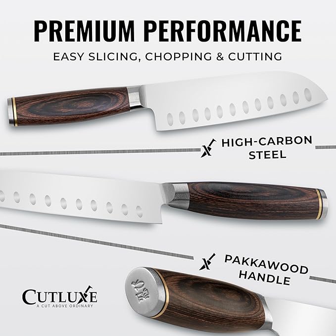Santoku Knife ??Ultra Sharp 5 Inch Meat and Vegetable Japanese Knife for Chopping, High Carbon Stainless Steel Blade, Full Tang Pakkawood Handle ??Shinobi Series