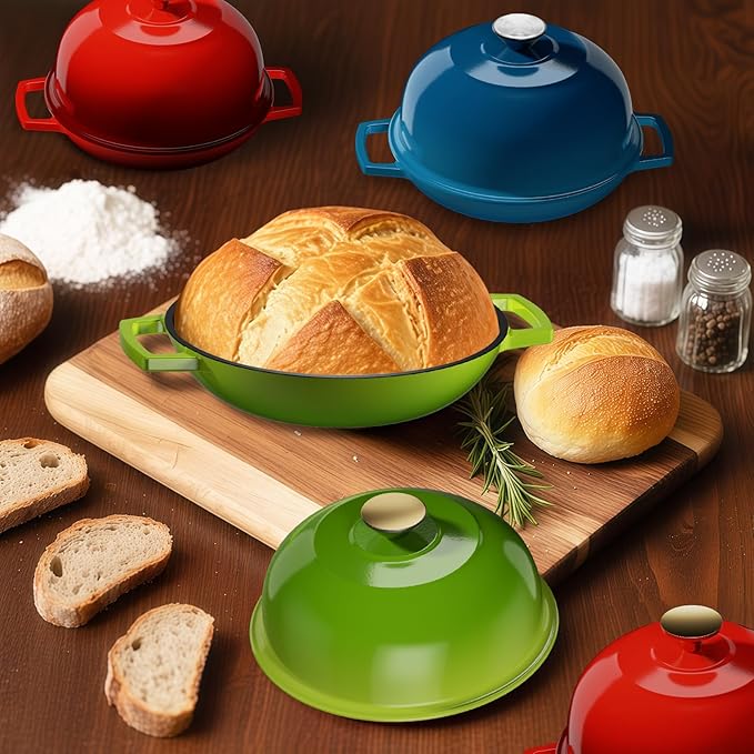 Cast Iron Bread Baking Dutch Oven - Enameled Cast Iron Oven Pot with Dome Lid,5QT Bread Baker for Perfect Crust,Oven Safe to 500째F,Sage Green