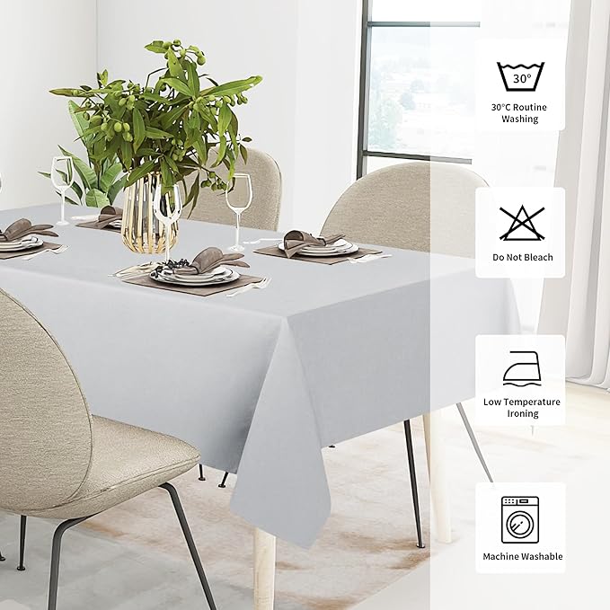 Easy-Going Faux Linen Waterproof Spill-Proof Tablecloth Stain Resistant Rectangle Table Cloth Wrinkle Free Decorative Fabric for Kitchen, Dining, Party, Weddings, Restaurants (52x70 in, Grey)