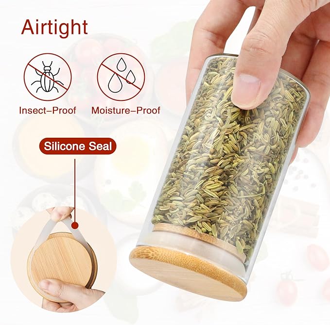 Spice Jars with Labels, 30Pcs 6oz Glass Spice Jars with Bamboo Lids, Minimalist Stackable Airtight Spice Containers with 426 labels for Kitchen Seasoning, Tea, Herbs, Coffee, Sugar,Shells