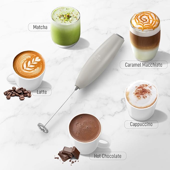 Zulay Kitchen Milk Frother Handheld Electric Whisk with AA Duracell Batteries ??Durable Drink Mixer for Coffee, Lattes, Cappuccinos & More - Gray