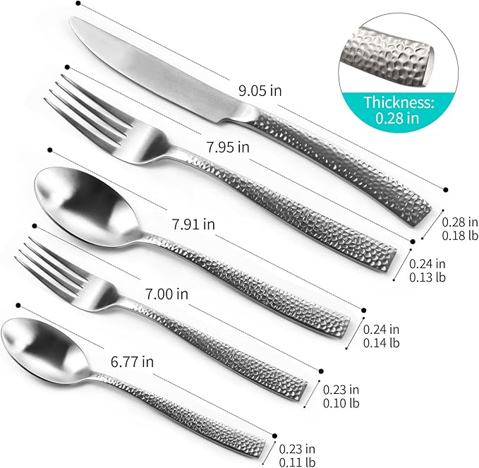Matte Silver Hammered Flatware Set Stainless Steel Silverware Set 20 Pieces Cutlery Set Service for 4