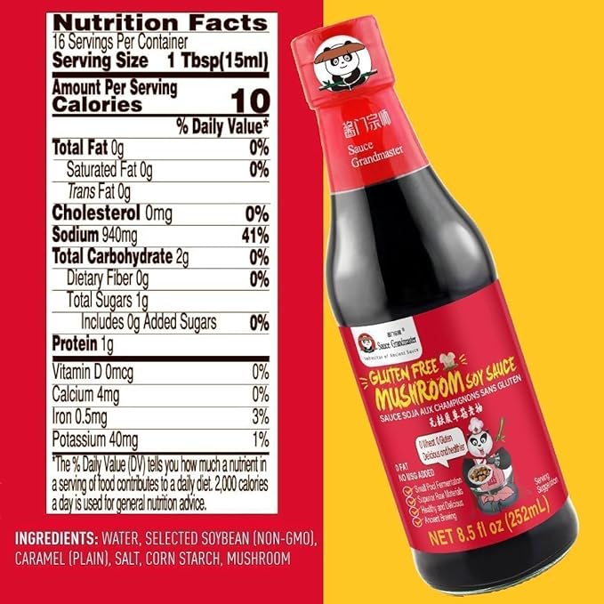 Gluten-Free Mushroom Dark Soy Sauce ??Pure Artisan, Naturally Brewed Chinese Soy Sauce, Non-GMO, No Wheat or MSG, Rich Umami for Stir-Fry, Braising & Marinades, 8.5 fl oz ??Sauce Grandmaster