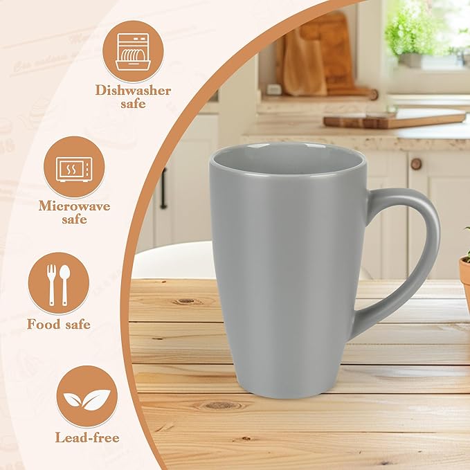 20oz Extra Large Ceramic Tall Coffee Mugs Set for Coffee Tea Hot Cocoa set of 4 Dishwasher & Microwave Safe (Matte gray)