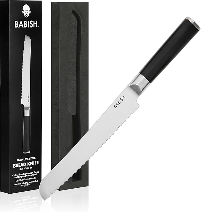 Babish 8-Inch Bread Knife ??High-Carbon 1.4116 German Steel Kitchen Knife ??Professional Serrated Cutlery for Slicing Bread and Baked Goods