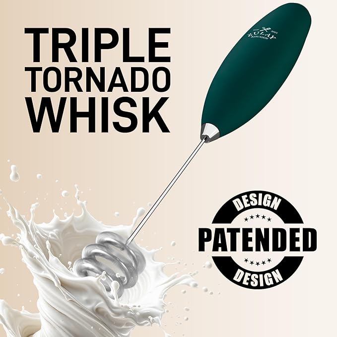 Zulay Kitchen Patented Tornado Triple Whisk Milk Frother with 4 Duracell Batteries ??Handheld Foam Maker for Coffee, Lattes, Matcha & Hot Chocolate ??Rich, Creamy Froth in Seconds