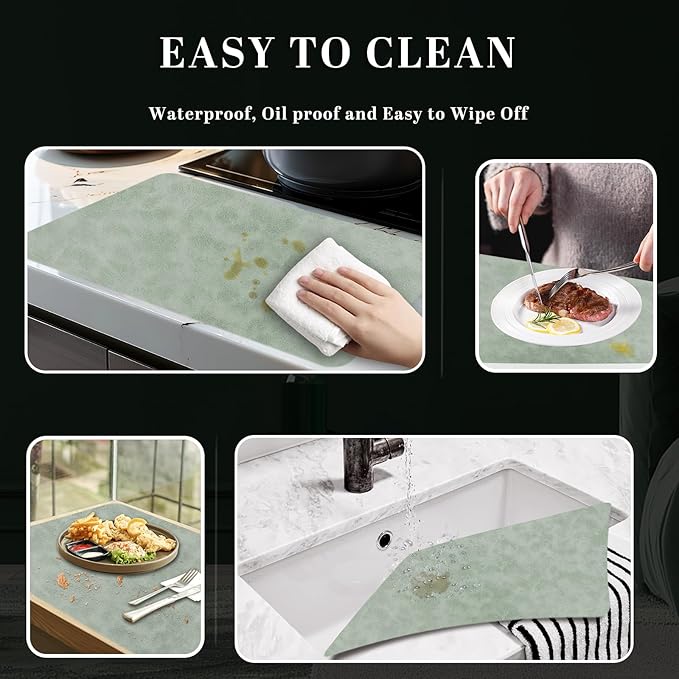 BLESWIN Faux Leather Placemats, Set of 6, 12횞17 Inch -Double Side Texture Color Table Mats, Heat-Resistant, Waterproof and Oil-Resistant, Suitable for Dining Room, Kitchen, Party, Outdoor -Green&White