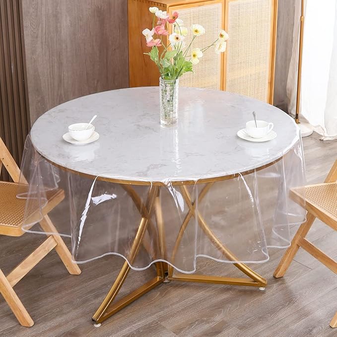 Walrus Clear Round Plastic Tablecloth Protector Waterproof Oil-Proof PVC Table Cloth Stain-Resistant Wipeable Table Cover for Round Table（40" Round）