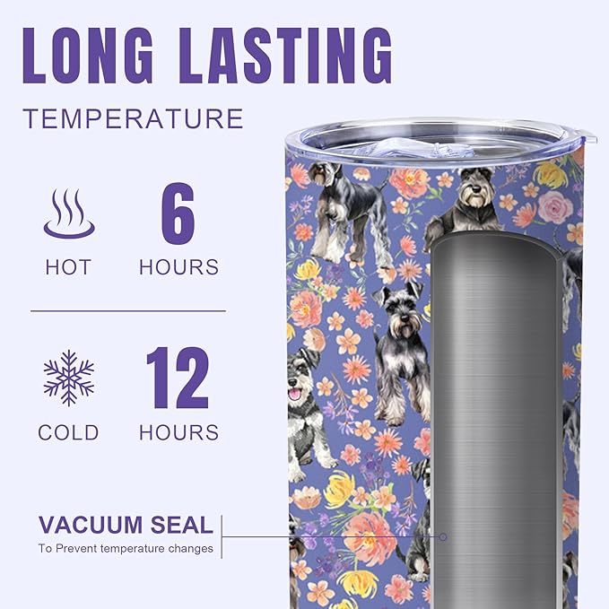 Yogusut Schnauzer Gifts for Women, 20oz Stainless Steel Insulated Tumbler Travel Mug Cup with Lid Straw Brush, Gifts for Dog Mom Dog Lover