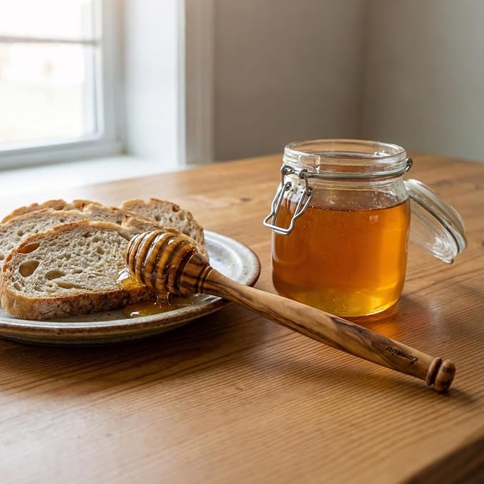 Olive Wood Honey Dipper/Stick Durable & Warp-Resistant, Preserves Honey Purity, 2pcs, 6.3 Inch