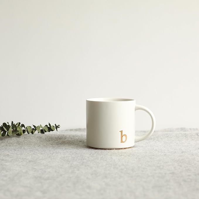 COLLECTIVE HOME - Monogram Ceramic Mugs, 15 oz Golden Initial Coffee Cups, Elegant Alphabet Tea Mugs, Elegant Personalized Mug with Gift Box, Luxurious Cups for Office and Home (b)