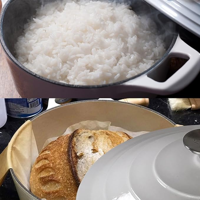 La Cuisine Enameled Cast Iron Dutch Oven Casserole Dish Pot with Lid 5 QT 10.3" /26cm Cream White Enamel Coating Interior, White Enamel Coating Exterior, Oven Safe up to 500째 F