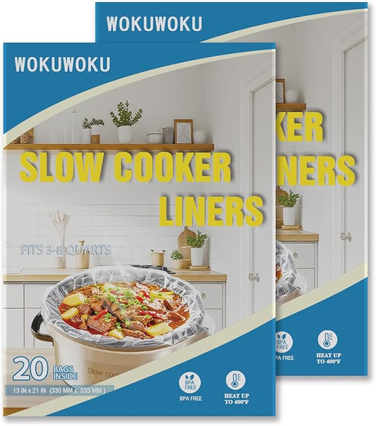 Slow Cooker Liners, 13??x 21??40 Cooking Bags, Large Disposable Pot Liners, Fits 3QT to 8QT Slow Cooker Cooking Plates, Multi-Purpose Liner Plastic Bags, BPA Free (2 Pack)