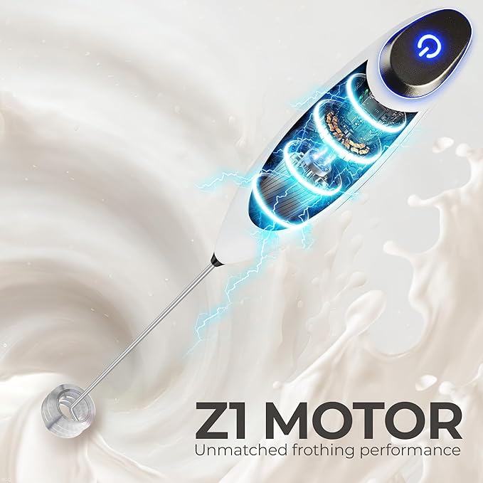 Zulay Kitchen Patented Tornado Triple Whisk Milk Frother with 4 Duracell Batteries ??Handheld Foam Maker for Coffee, Lattes, Matcha & Hot Chocolate ??Rich, Creamy Froth in Seconds
