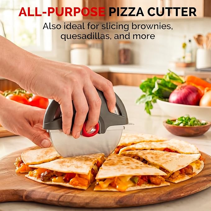 UHIYEE Pizza Cutter Wheel, 4.3" Large Pizza Slicer Wheel with Safety Blade Cover, Super Sharp Stainless Steel Pizza Wheel Slices Effortlessly, Easy Cleaning Pizza Cutters Dishwasher Safe, Gray
