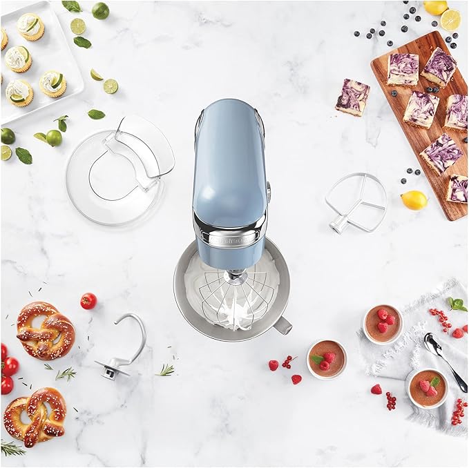 Cuisinart Stand Mixer, 12 Speed, 5.5 Quart Stainless Steel Bowl, Chef?™s Whisk, Mixing Paddle, Dough Hook, Splash Guard w/ Pour Spout, Frosted Blue, SM-50BLU,Arctic Blue