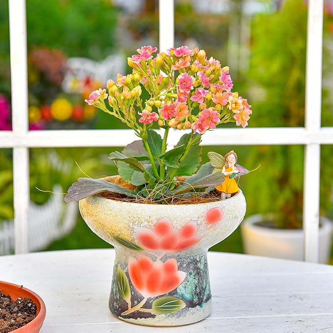 Sungmor 7.5 Inch Large Succulent Plant Pots, Pretty Hand Painted Ceramic Planter with Drainage, Indoor Outdoor Cactus Planter Bonsai Pot, Flower Pot for Indoor Plants Garden Windowsill Desktop Decor