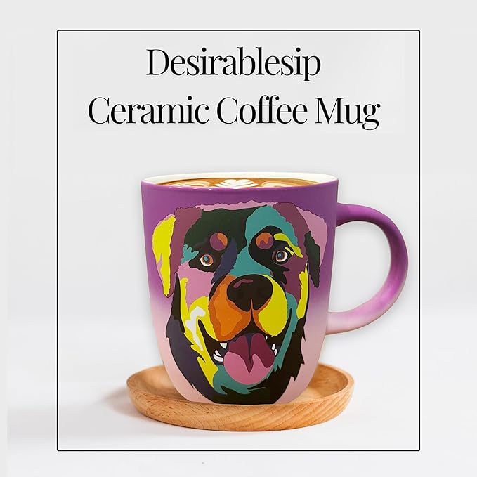 Soft Touch Rottweiler Purple Mug - 18 Oz Ceramic Coffee Mug with Premium Box - Unique Coffee Cup for Dog Lovers - Best Tea Cup for Every Occasion