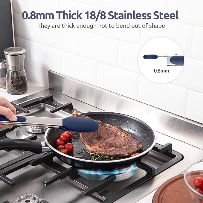 600쨘F Heat Resistant Kitchen Tongs: U-Taste 12 inch Large Silicone Cooking Tong with Non Stick Rubber Tips & Silicon Coated 18/8 Stainless Steel Handle & Smooth Lock for Serving Grill (Midnight Blue)