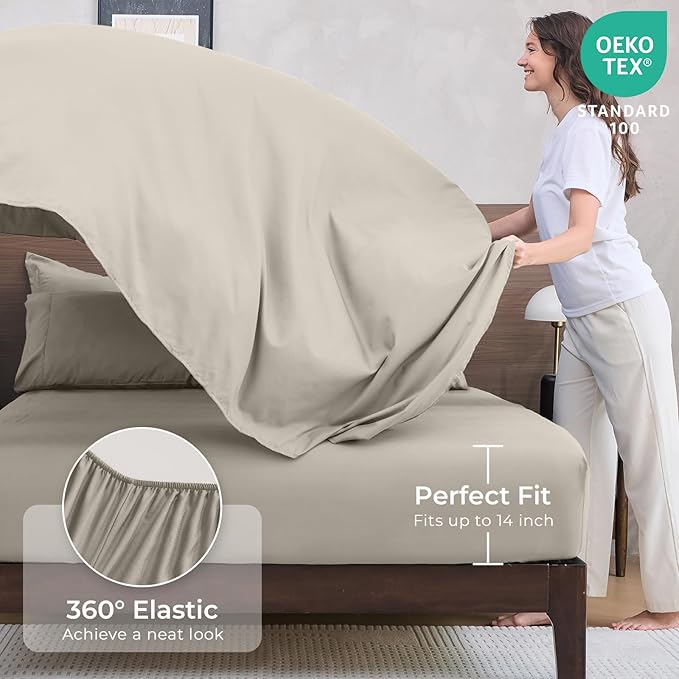 HEVUMYI Linen King Comforter Set - 7-Piece All Season Bed in a Bag King, Ultra Soft Bedding Set with Comforter, Flat Sheet, Fitted Sheet, Pillowcases, Pillow Shams
