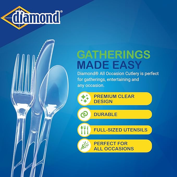 Diamond짰 All Occasion Clear Disposable Cutlery Set 288 Count (288 Cutlery Set)