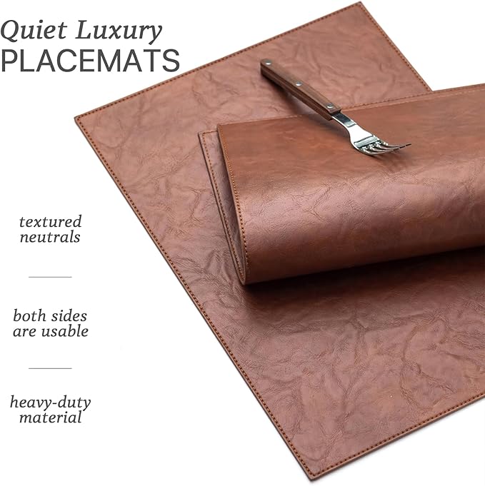 Baroyal Faux Leather Placemats Set of 4 Vinyl Washable Wipeable Table Mats for Kitchen Dining Table Heat Resistant Waterproof Indoor/Outdoor Placemats Non-Slip Easy Clean Place Mats (Reddish Brown)