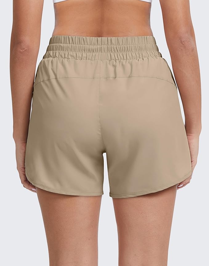 Women's 5" Running Shorts Quick Dry Sporty Athletic Gym Workout Shorts with Zipper Pockets Liner