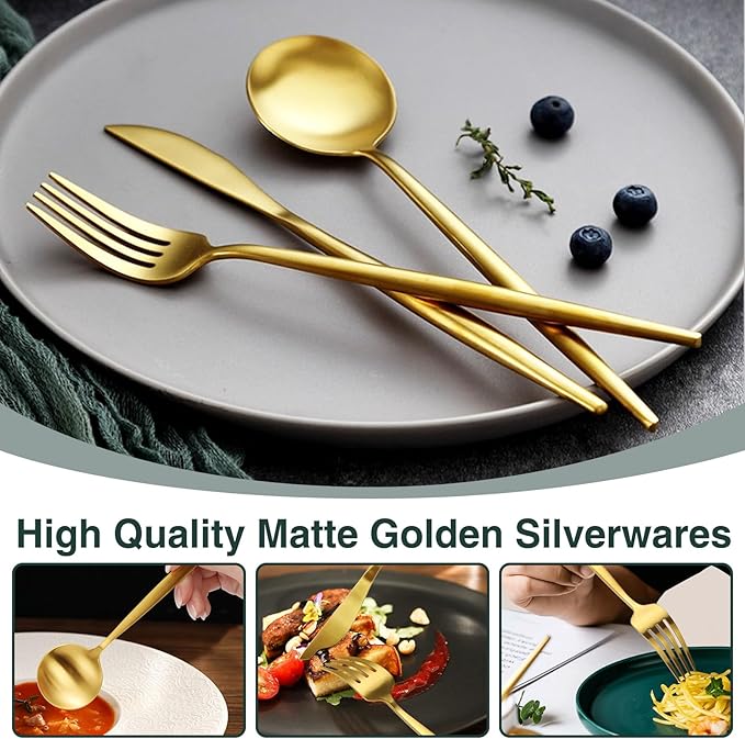 60 Pieces Stainless Steel Silverware Set, Flatware Cutlery Set Service for 12, Tableware Cutlery Set Include Knife Fork Spoon Set, Utensils for Home, Restaurant, Hotel, Dishwasher Safe (Gold)