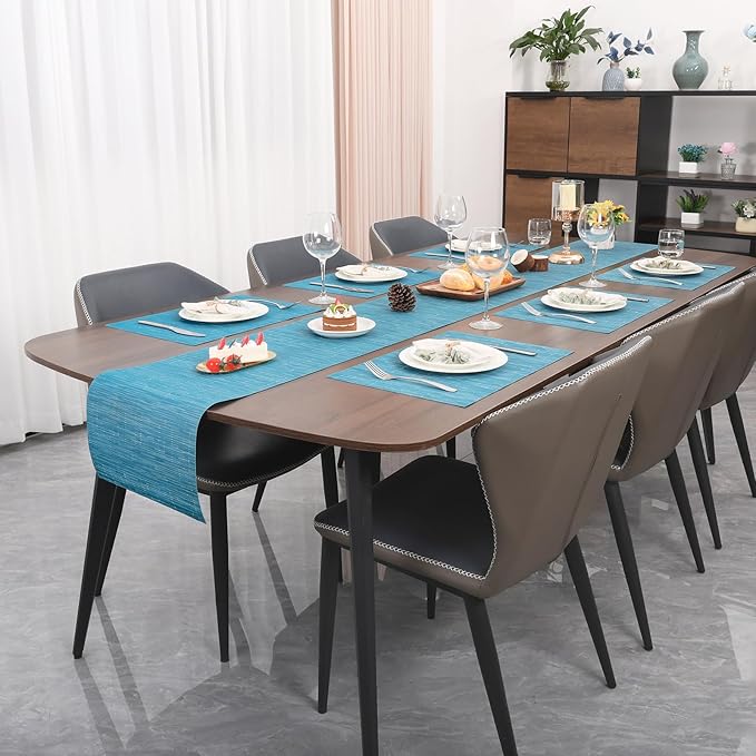Myir JUN Table Runner, Vinyl Table Runner Indoor 72 Inch Long Arbitrarily Cropped Runner for Table Heatproof for Home Party (Blue, 15 x 72 inch)