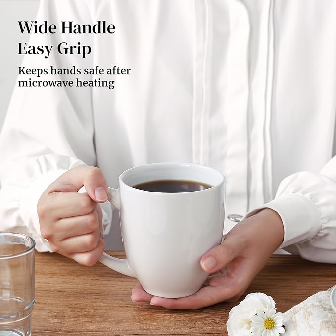 DOWAN Coffee Mugs, White Coffee Mugs Set of 6, 16 oz Ceramic Coffee Cups with Large Handles for Men Women, Porcelain Big Mug for Tea Latte, Mug Gifts for Home Office Party